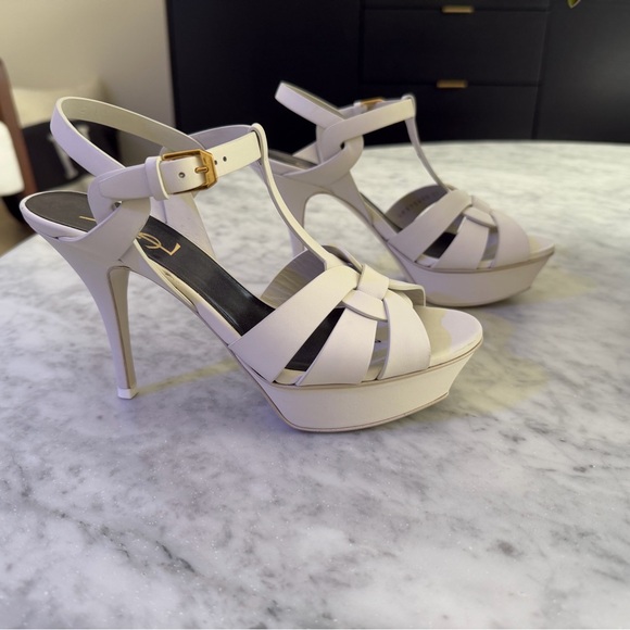 Yves Saint Laurent Women's White Tribute Platform Heels - Picture 2 of 5